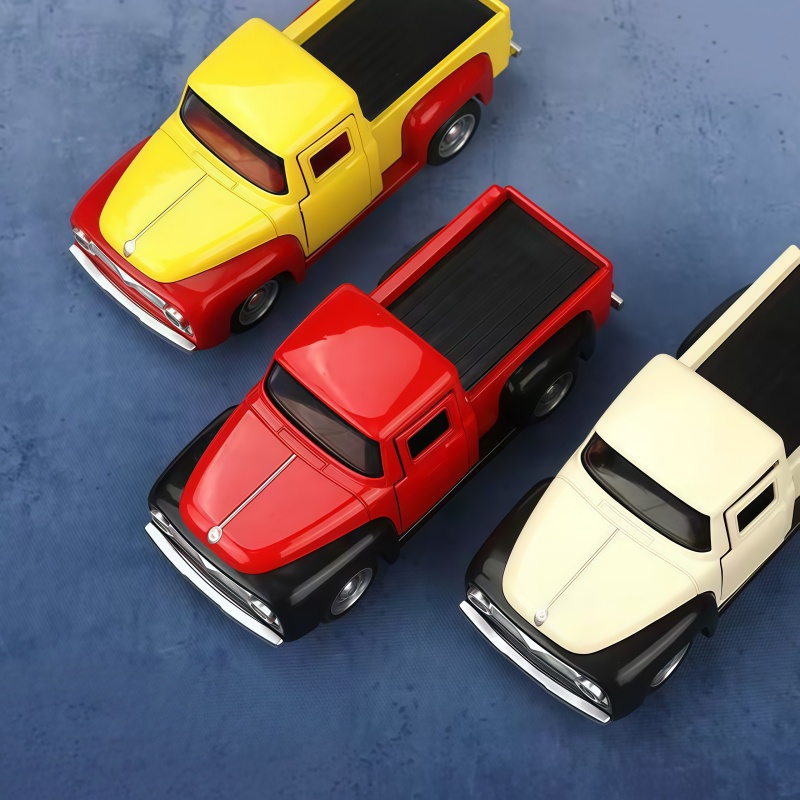 Vintage Collectible Trucks - รถบรรทุกย้อนยุคแบบจำลองหล่อโลหะ, ของเล่นรถบรรทุกวินเทจแบบดึงถอยหลังพร้อมประตูที่เปิดได้, คอลเลกชันรถโลหะคลาสสิก