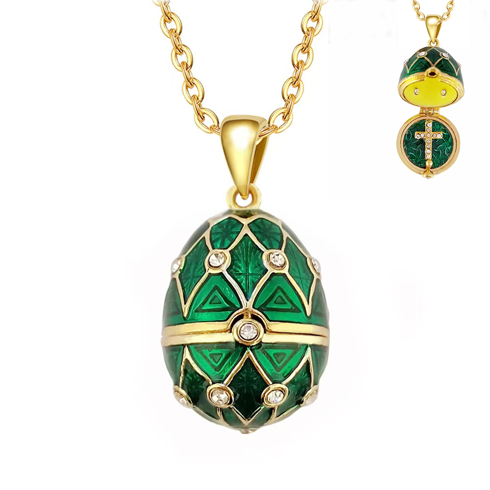 Vintage Collectible Jewelry - เคลือบ Faberge อีสเตอร์ไข่จี้สร้อยคอเครื่องประดับ Locket ทองเหลือง Vintage
