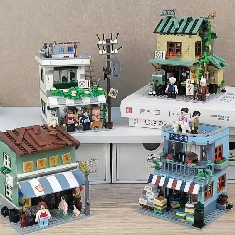Vintage Collectible Toy Store - ตัวต่ออาคารร้านค้าสไตล์วินเทจขนาดเล็ก รุ่นร้านค้าโบราณ ของตกแต่งบ้าน ของสะสม ของขวัญคริสต์มาส