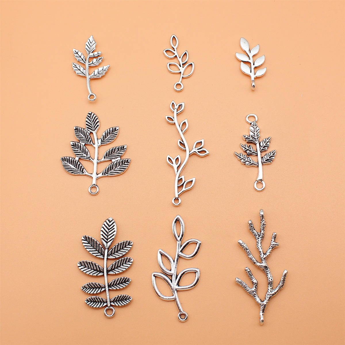 Vintage Collectible Jewelry - คอลเลกชัน Charms สาขาสีเงินโบราณ 9 ชิ้นสําหรับการทําเครื่องประดับ DIY,