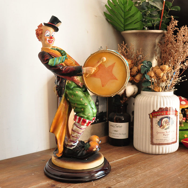 Vintage Collectible Clowns - รูปปั้นตัวละครตัวตลกวาดมือสไตล์วินเทจ ของตกแต่งเรซิน งานฝีมือสะสมโบราณ สำหรับตกแต่งห้องทำงานที่บ้าน