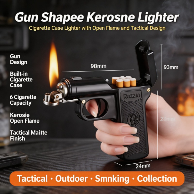 Vintage Collectible Guns - ไฟแช็กทรงปืนวินเทจ กันลม ทำจากโลหะ เติมน้ำมันได้ ของสะสม ของขวัญสำหรับคนรักปืนและทหาร