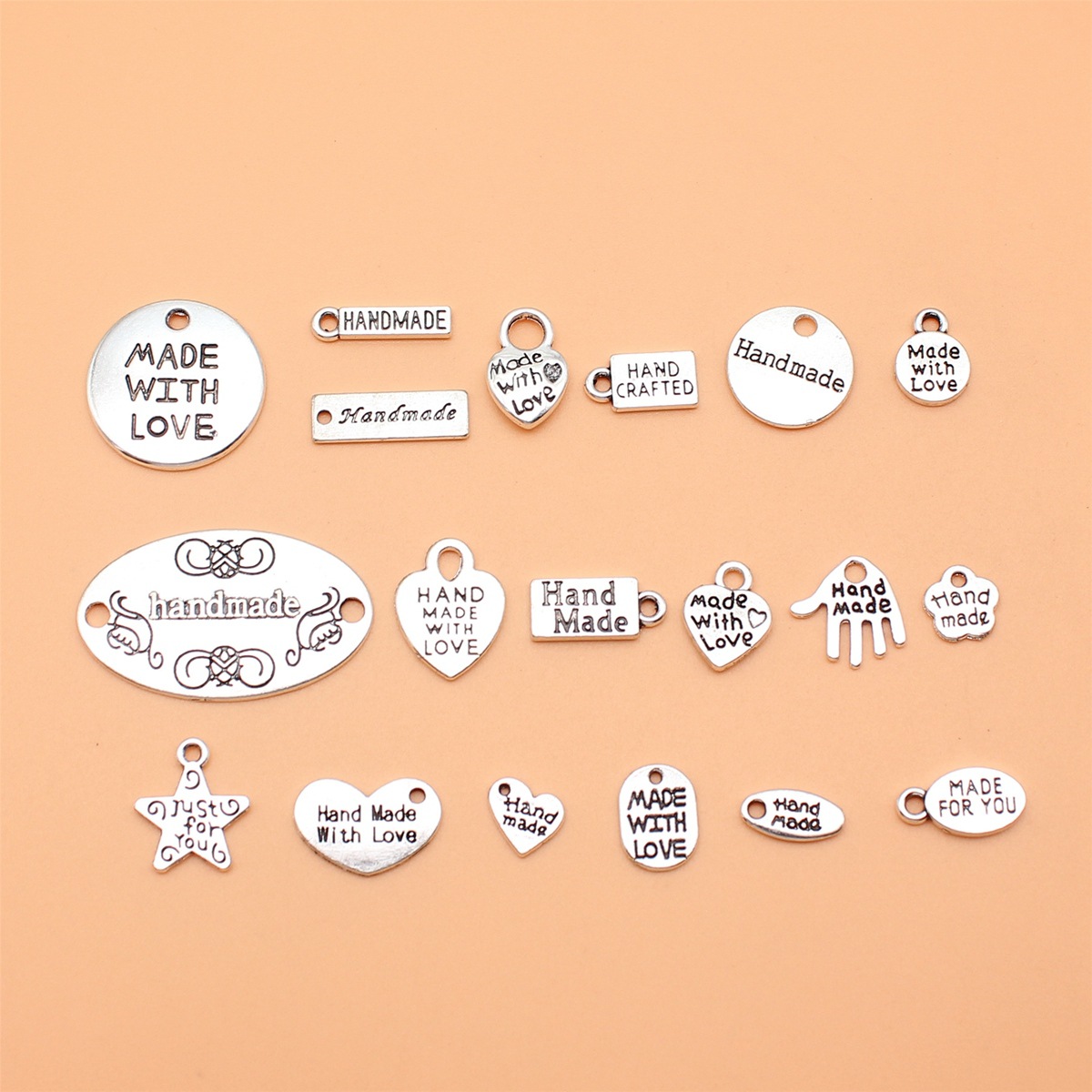 Vintage Collectible Jewelry - 19ชิ้นสีเงินโบราณทำด้วยมือ, ทำด้วยป้ายรักสำหรับการทำเครื่องประดับ DIY, 19รูปแบบ, 1ชิ้นต่อชิ้น