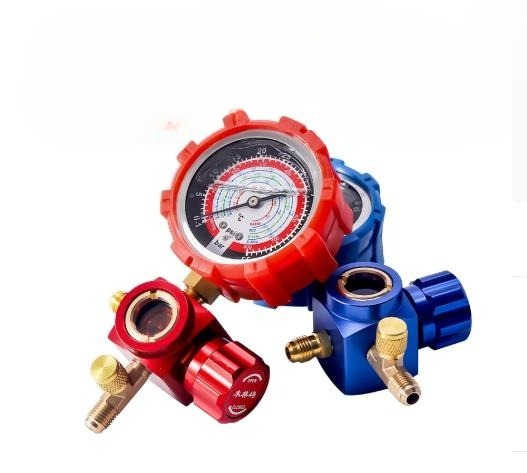 Analog Meter Gauge - วาล์วเกจวัดแรงดันสารทำความเย็น, สำหรับเติมน้ำยาทำความเย็นในเครื่องปรับอากาศรถยนต์, มาตรวัดแรงดันสูงและต่ำแบบเดี่ยว