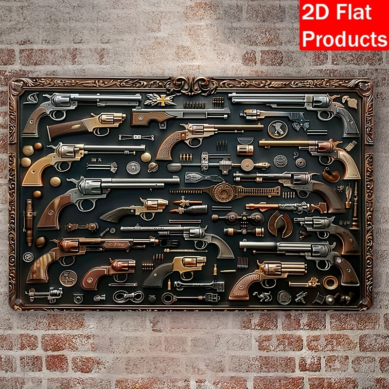 Vintage Collectible Guns - [แผ่นป้ายโลหะตกแต่ง] แผ่นป้ายโลหะตกแต่งและของประดับสะสมปืนวินเทจ, ป้ายวงกลมสี่เหลี่ยม, ของขวัญที่ดีที่สุดสำหรับ