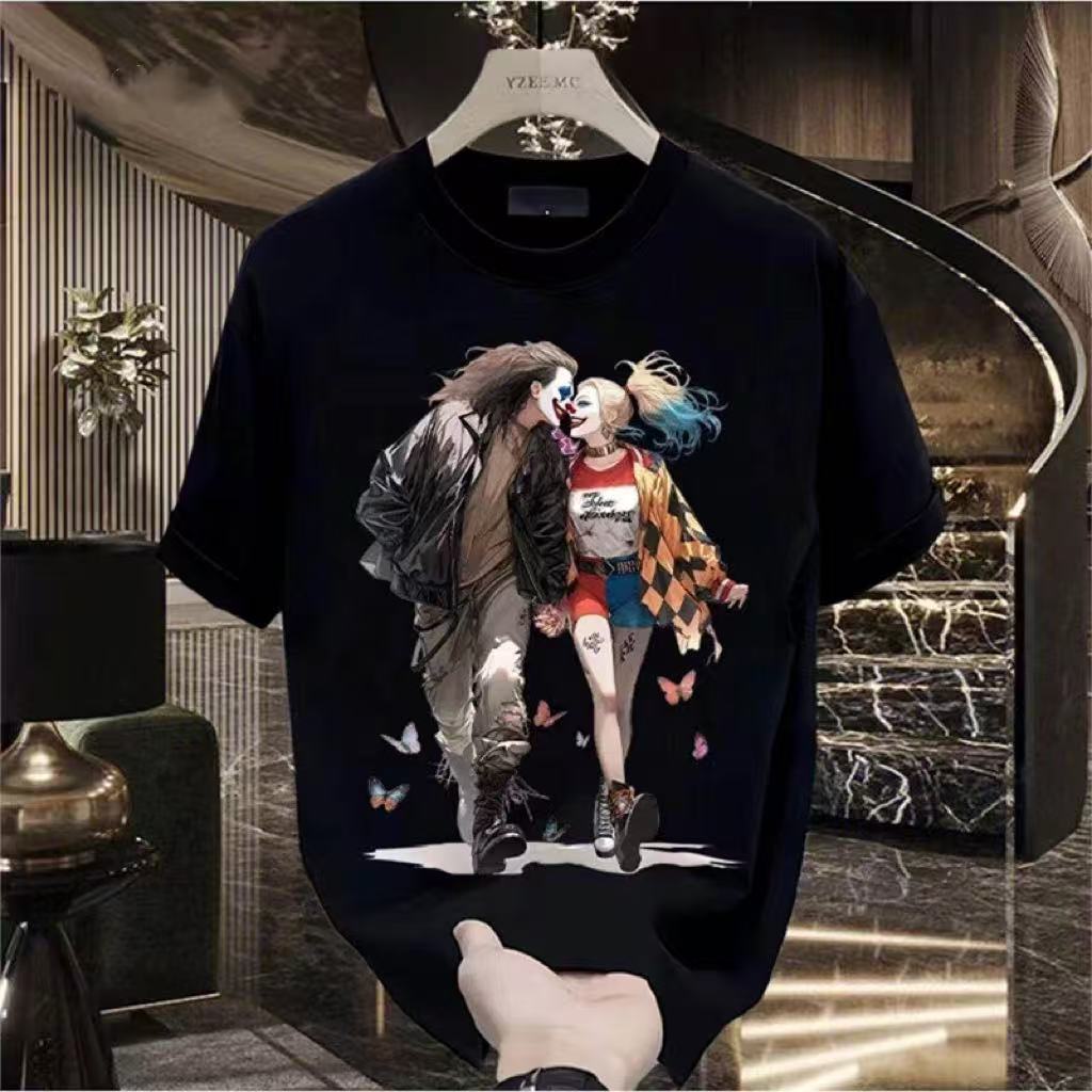 Vintage Collectible Clowns - เสื้อยืดผู้ชายลายตัวตลกสุดเทรนดี้ ผ้าฝ้าย แขนสั้น ทรงลำลอง ไหล่ตรง คอลเลคชั่นฤดูใบไม้ผลิ-ฤดูร้อน